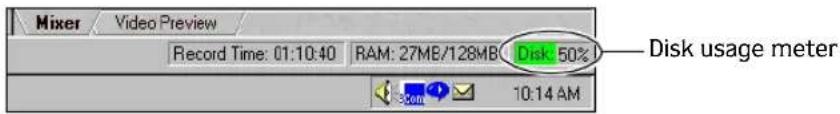 Mixer Video Preview Record Time: 01:10:40 RAM: 27MB/128MB Disk 50% Disk usage meter 3.50m 10:14 AM