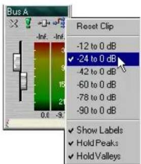 Bus A Reset Clip -12 to 0 dB ✓ -24 to 0 dB -42 to 0 dB -60 to 0 dB -78 to 0 dB -90 to 0 dB ✓ Show Labels ✓ Hold Peaks ✓ Hold Valleys