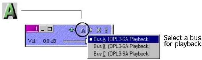 A 1 - □ Vol 0.0 dB Bus ▲ [OPL3-SA Playback] Bus B [OPL3-SA Playback] Bus C [OPL3-SA Playback] Select a bus for playback