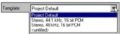 Template: Project Default Project Default Stereo, 44.1 kHz, 16 bit PCM Stereo, 48 kHz, 16 bit PCM