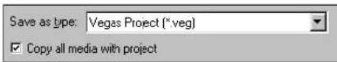 Save as type: Vega Project (*.veg) ✓ Copy all media with project