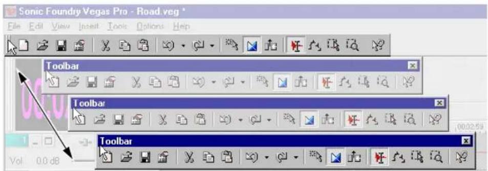 Sonic Foundry Vegas Pro - Road veg * File Edit View Insert Tools Options Help Toolbar Toolbar Toolbar Vol 0.0 dB