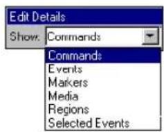 Edit Details Show: Commands Commands Events Markers Media Regions Selected Events