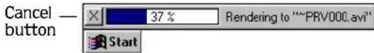 Cancel — button X 37 % Rendering to "~PRV000.avi" Start