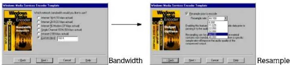 Windows Media Services Encoder Template Which network bandwidth would you like to use? Internet 18.473 Mbps actual Internet 26.825 Mbps actual Internet 36.062 Mbps actual Single Channel 500 Mbps actual Internet 100 Mbps actual Customized: Full C < Back Next > Cancel Delete Bandwidth Reclusion → Windows Media Services Encoder Template Example prior to encoder Example rate: 44.100 Enabling this feature: Damping Up the user Reversing can be: 41.000 Reversing can be: 41.000 Output Options: In a specific sample will prioritize the audio quality of the compensated output. < Back Next > Cancel Delete Resample