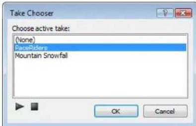 Take Chooser Choose active take: (None) FacePiders Mountain Snowfall OK Cancel