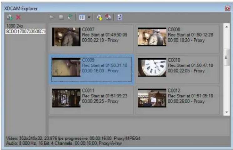 XDCAM Explorer 1080.24p 8CDD1700733505C1 C0007 Rec Start at 01:49:50:09 00:00:22:19 - Proxy C0008 Rec Start at 01:50:12:28 00:00:18:20 - Proxy C0009 Rec Start at 01:50:31:18 00:00:16:00 - Proxy C0010 Rec Start at 01:50:47:18 00:00:22:05 - Proxy C0011 Rec Start at 01:51:09:23 00:00:25:25 - Proxy C0012 Rec Start at 01:51:35:18 00:00:26:00 - Proxy Video: 352x240x32, 23.976 fps progressive, 00:00:16:00, Proxy/MPEG4 Audio: 8,000 Hz, 16 Bit 4 Channels, 00:00:16:00, Proxy/A-law