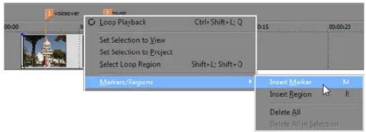 1:00:00 2: music Loop Playback Ctrl+Shift+L; Q Set Selection to View Set Selection to Project Select Loop Region Shift+L; Shift+Q Markers/Regions Insert Marker M Insert Region R Delete All Delete All in Selection