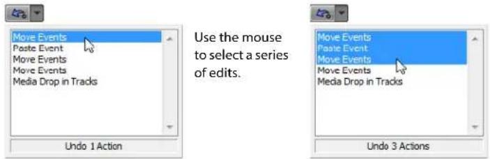 Move Events Paste Event Move Events Move Events Media Drop in Tracks Undo 1 Action Use the mouse to select a series of edits. Move Events Paste Event Move Events Move Events Media Drop in Tracks Undo 3 Actions