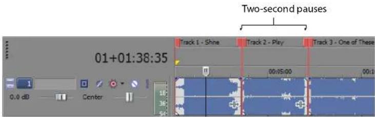 01+01:38:35 20-second pauses Track 1 - Shine Track 2 - Play Track 3 - One of These 00:05:00 00:1 16 36 54