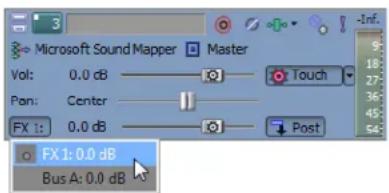 Microsoft Sound Mapper Master Vol: 0.0 dB Pan: Center FX 1: 0.0 dB Touch Post FX1: 0.0 dB Bus A: 0.0 dB