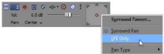Vol: 0.0 dB Pan: Center Surround Panner... Surround Pan LFE Only Pan Type
