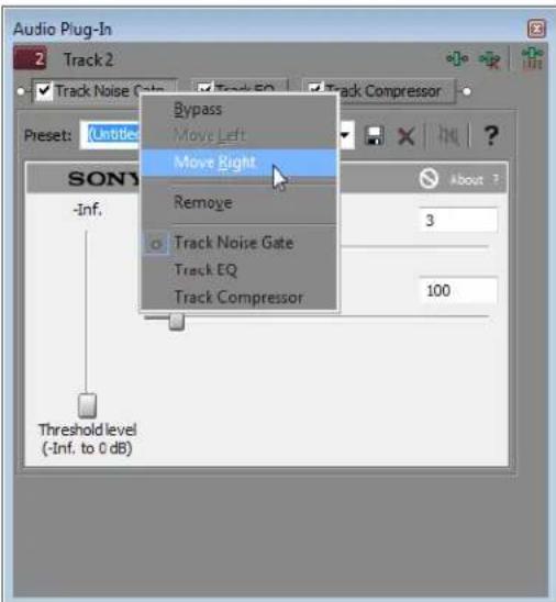 Audio Plug-In Track 2 Track Noise Gain Track EQ Track Compressor Bypass Move Left Move Right Remove Track Noise Gate Track EQ Track Compressor About ? -Inf. 3 100 Threshold level (-Inf. to 0 dB)