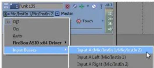 Funk 135 Mic/InstIn 1/Mic/InstIn 2 Master Off On Auto FireBox ASIO x64 Driver Input Busses Input A (Mic/InstIn 1/Mic/InstIn 2) Input A Left (Mic/InstIn 1) Input A Right (Mic/InstIn 2)