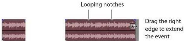 Looping notches Drag the right edge to extend the event