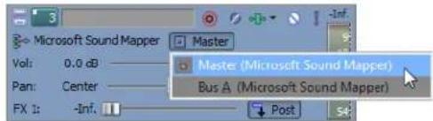 Microsoft Sound Mapper Vol: 0.0 dB Pan: Center FX 1: -Inf. Master (Microsoft Sound Mapper) Bus A (Microsoft Sound Mapper) Post