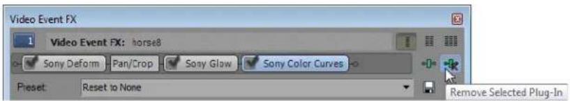 Video Event FX 1 Video Event FX: horse8 Sony Deform Pan/Crop Sony Glow Sony Color Curves Preset Reset to None Remove Selected Plug-In