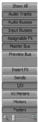 Show All Audio Tracks Audio Busses Input Busses Assignable FX Master Bus Preview Bus Insert FX Sends I/O VU Meters Meters Faders