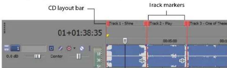 CD layout bar Track 1 - Shine Track 2 - Play Track 3 - One of These 01+01:38:35 0.0 dB Center 16 36 54 00:05:00 00:1