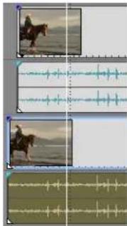 Audio editing software interface showing audio waveform and preview thumbnails of a horse and a person on horseback