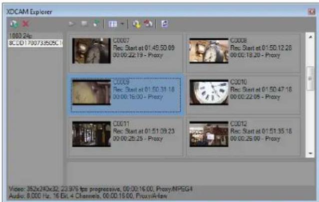 XDCAM Explorer 1003.24: 8CCD1700733505C1 C0007 Rec Start at 01:49:50.09 00:00:22:19 - Proxy C0008 Rec Start at 01:50:12:26 00:00:18:20 - Proxy C0009 Rec Start at 01:50:31:18 00:00:16:00 - Proxy C0010 Rec Start at 01:50:47:16 00:00:22:05 - Proxy C0011 Rec Start at 01:51:39:23 00:00:25:25 - Proxy C0012 Rec Start at 01:51:35:18 00:00:25:00 - Proxy Video: 352x240x32, 23.976 fps progressive, 00:00:16:00, Proxy/NPEG4 Audio: 8.00 Hz, 16 Bit, 4 Channels, 00:00:15:00, Proxy/A-tew