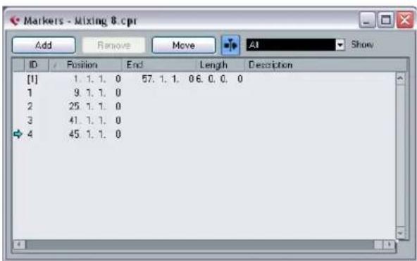 STEINBERG Cubase AI 5 - Editing markers in the Marker window - 1