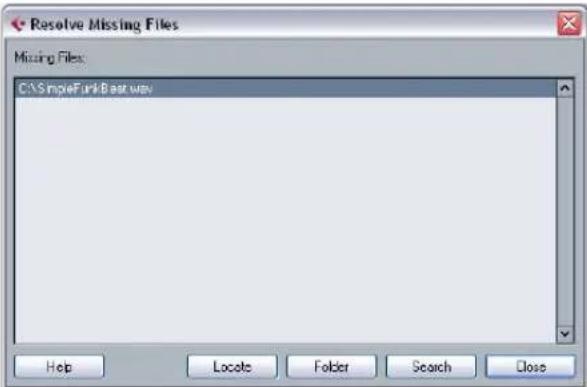 STEINBERG Cubase AI 5 - Locate missing files - 1