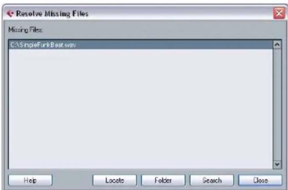 STEINBERG Cubase LE 5 - Locate missing files - 1