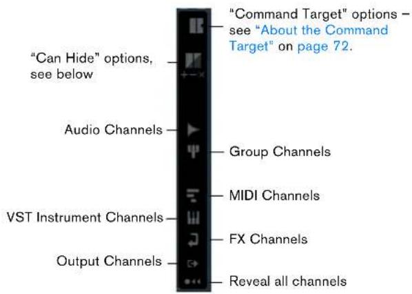 STEINBERG Cubase LE 5 - Selecting what channel types to show/hide - 1