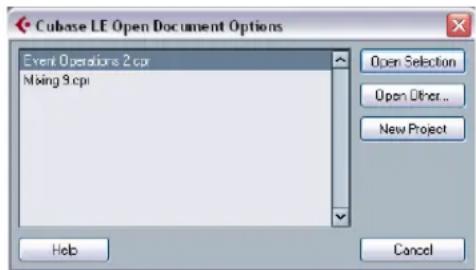 STEINBERG Cubase LE 5 - Cubase LE Open Document Options dialog - 1