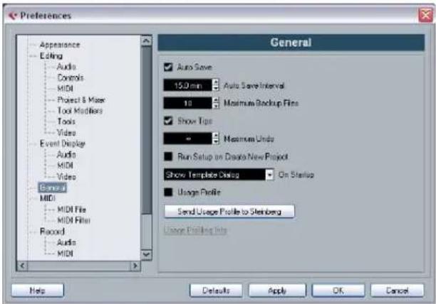 STEINBERG Cubase LE 5 - The Preferences dialog - 1