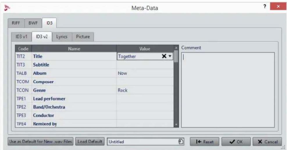 STEINBERG Wavelab LE 9 - Meta-Data Dialog - 1