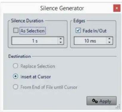 STEINBERG Wavelab LE 9 - Silence Generator Dialog - 1