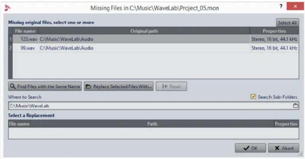 STEINBERG Wavelab LE 9 - Missing Files in the Audio Montage Dialog - 1