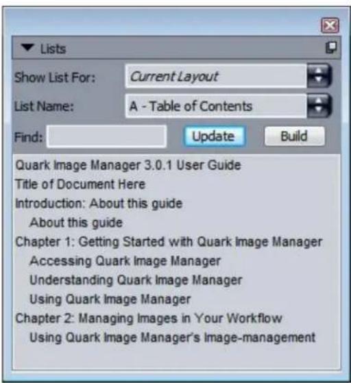 QUARK XPress 10.1 - Lists palette - 1