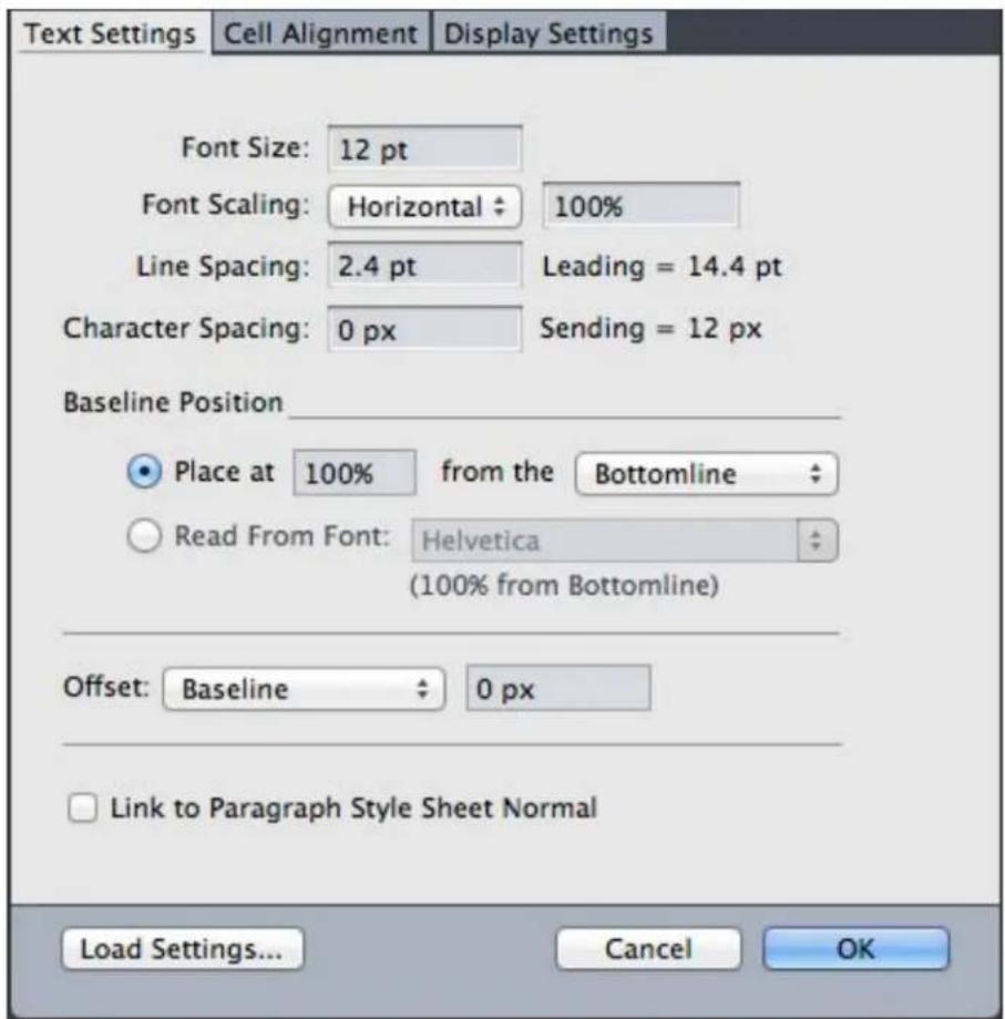 QUARK XPress 10.1 - Design Grids: Text Settings tab - 1