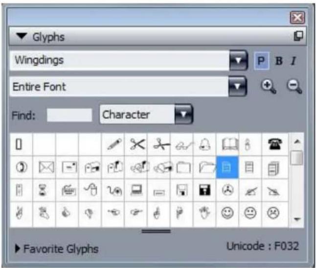 QUARK XPress 10.1 - Glyphs palette - 1