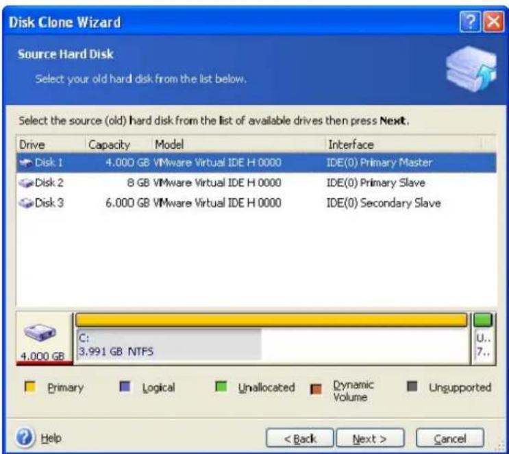 ACRONIS True Image Home 11.0 - Selecting source disk - 1