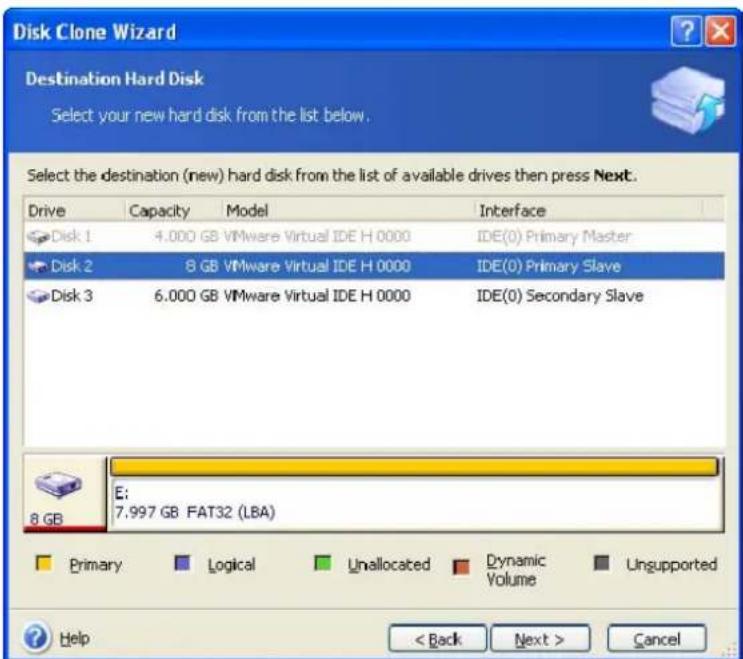ACRONIS True Image Home 11.0 - Selecting destination disk - 1