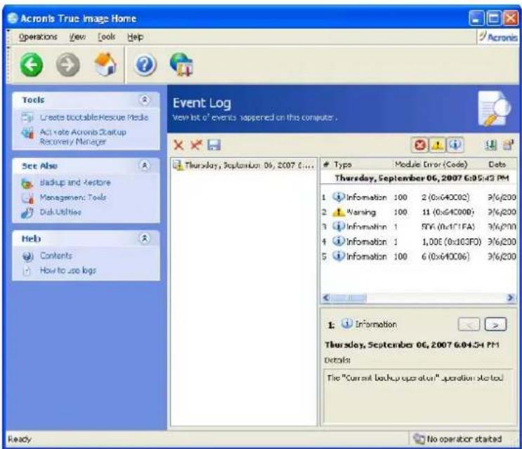 ACRONIS True Image Home 11.0 - Viewing logs - 1