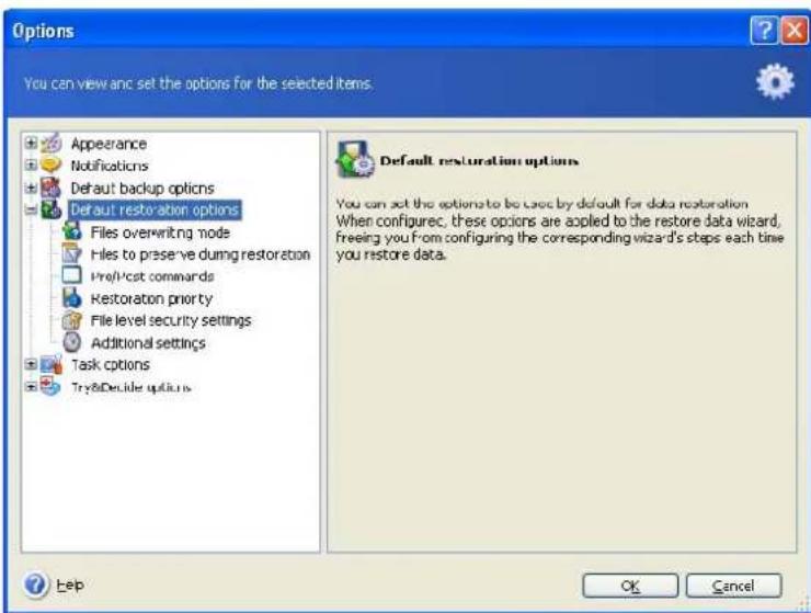 ACRONIS True Image Home 11.0 - Setting restore options - 1