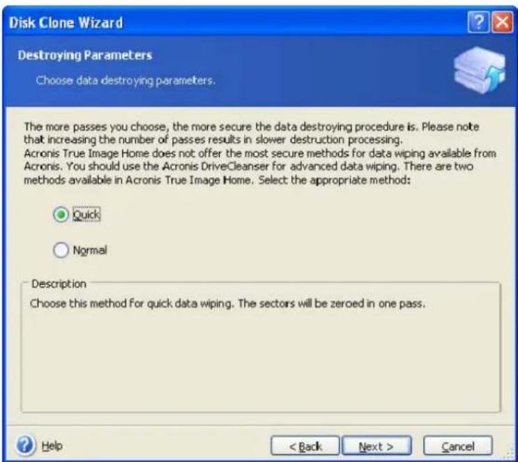 ACRONIS True Image Home 11.0 - Destroying the old disk data - 1