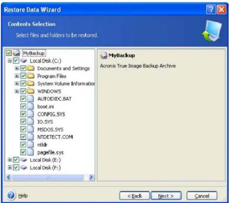 ACRONIS True Image Home 11.0 - Restoring files and folders from file archives - 8