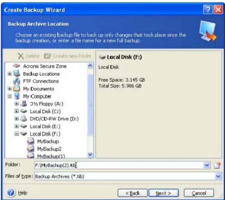 ACRONIS True Image Home 11.0 - Selecting the backup destination - 1