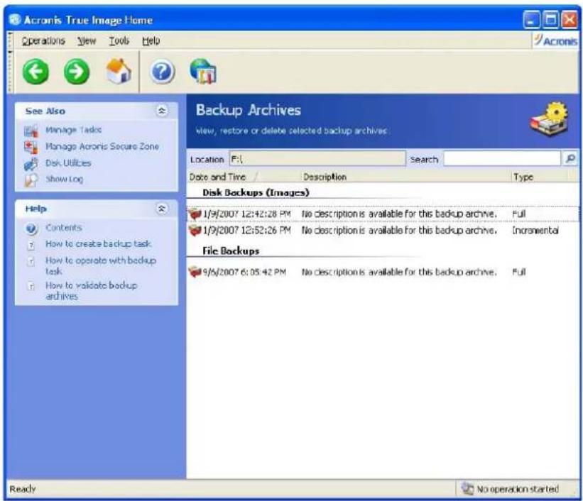 ACRONIS True Image Home 11.0 - Searching files in archives - 1