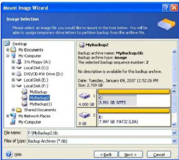 ACRONIS True Image Home 11.0 - Mounting an image - 1