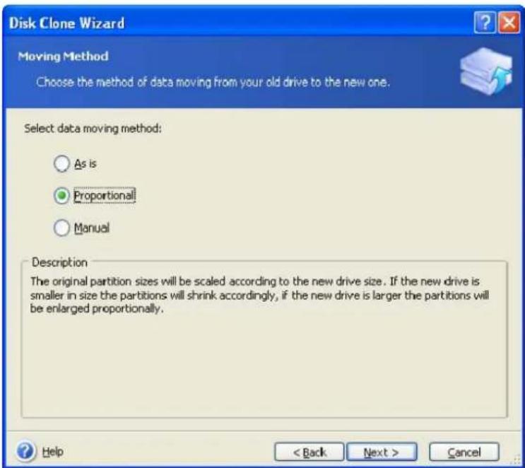 ACRONIS True Image Home 11.0 - Selecting partition transfer method - 1