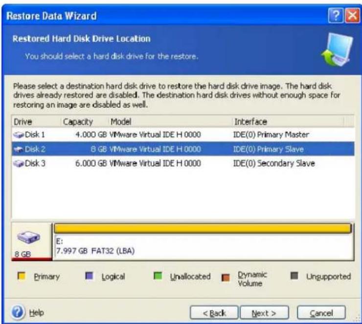 ACRONIS True Image Home 11.0 - Selecting a target disk/partition - 2