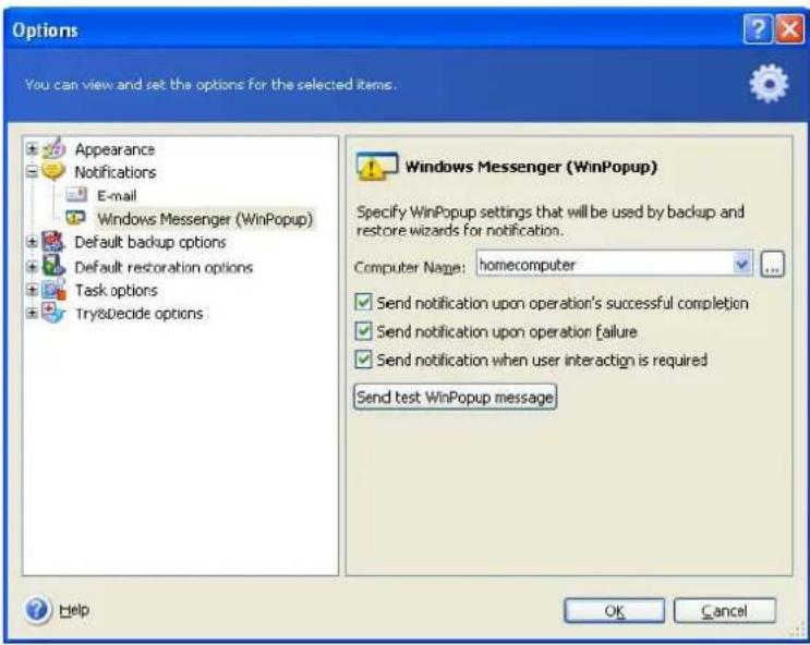 ACRONIS True Image Home 11.0 - WinPopup notification - 1