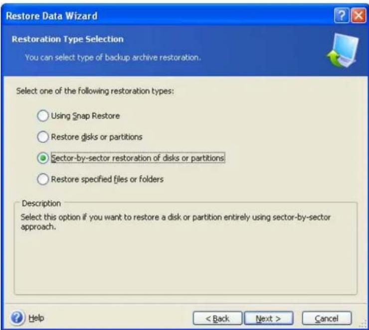 ACRONIS True Image Home 11.0 - Restoration type selection - 1